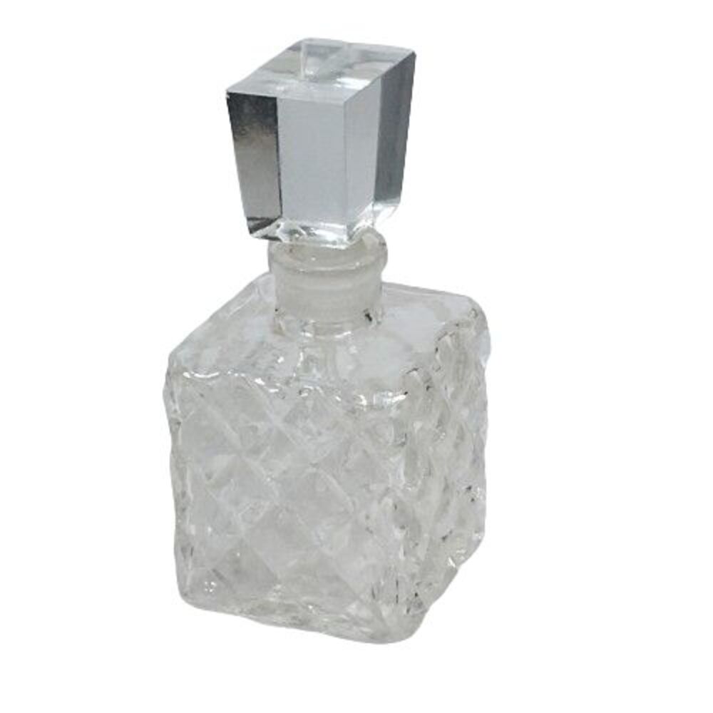 Quilted Art Deco Cut Glass Perfume Bottle w/stopper Empty 1930's Vanity Decor